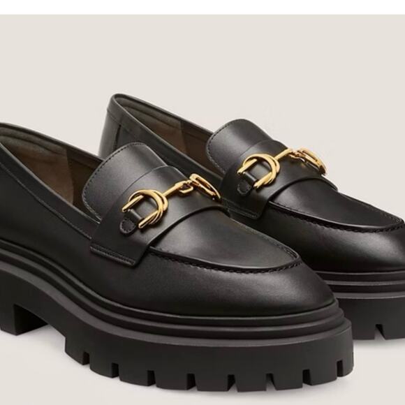 Stuart Weitzman Owen Buckle Ultra Lug Loafer Black Leather Size 7B NWT - Picture 3 of 14